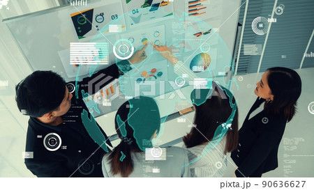 Business people in corporate staff meeting with envisional graphic 90636627