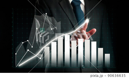 Businessman draw finance allusive graph chart showing business profit growth 90636635