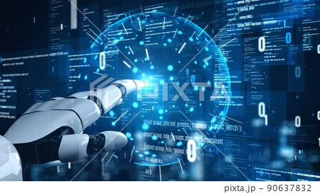 Futuristic robot artificial intelligence enlightening AI technology concept Futuristic robot artificial intelligence enlightening AI technology concept 90637832