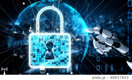 Futuristic robot artificial intelligence enlightening AI technology concept 90637833