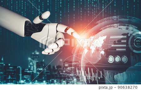 Futuristic AI thinking of droid robot artificial intelligence concept Futuristic AI thinking of droid robot artificial intelligence concept 90638270