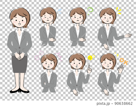Facial expression pose set of a woman in a suit 90638662