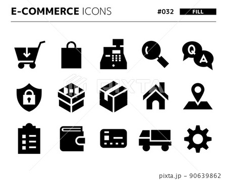 eコマースに関連する塗りつぶしスタイルのアイコンセット_032 90639862