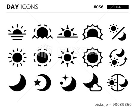 朝昼夜に関連する塗りつぶしスタイルのアイコンセット 036のイラスト素材