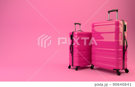 Two red suitcases on a pink background. 3D rendering illustration. Two red suitcases on a pink background. 3D rendering illustration. 90640641
