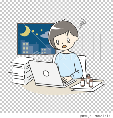 徹夜で仕事をする疲れ切った女性【青】 90641517