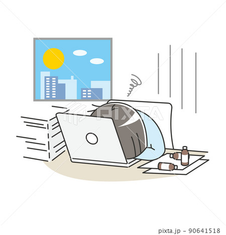 仕事が忙しすぎてダウンした女性【青】 90641518