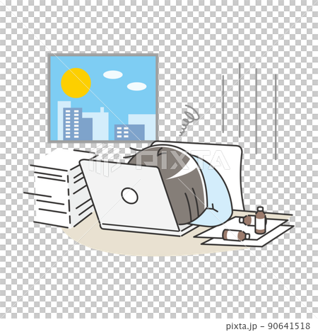 仕事が忙しすぎてダウンした女性【青】 90641518