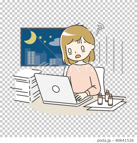 Exhausted woman working all night [pink] - Stock Illustration [90641526 ...