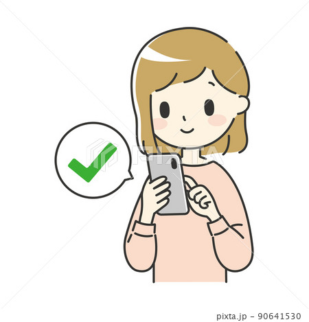 スマホを操作してチェックする女性【ピンク】 90641530