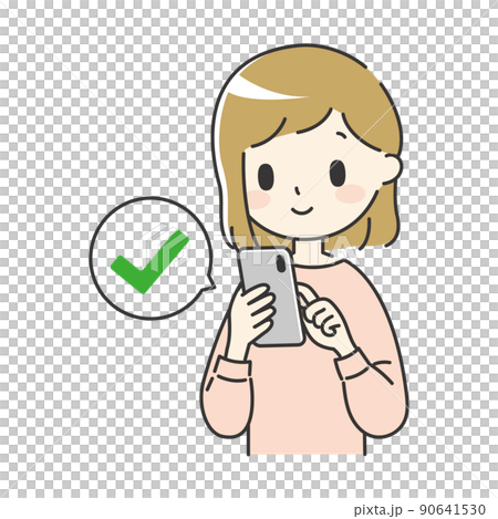 スマホを操作してチェックする女性【ピンク】 90641530