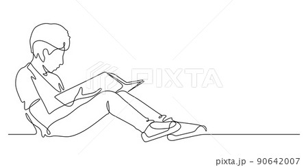 one line drawing of happiness boy reading a book one line drawing of happiness boy reading a book 90642007