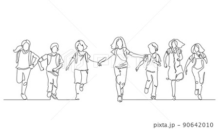 one line drawing of happiness students group enjoy school finish 90642010
