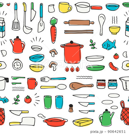 手描きのキッチンツールのパターン 90642651