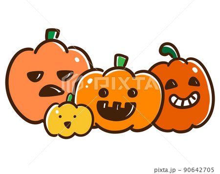 色々な表情のハロウィンカボチャのかわいいデフォルメイラストのイラスト素材