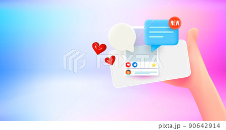 Receiving messages via mobile phone. 3d vector banner with copy space Receiving messages via mobile phone. 3d vector banner with copy space 90642914