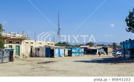 Empty Somalian Squares, Streets and Buildings around of Berbera City, Somaliland 90643202
