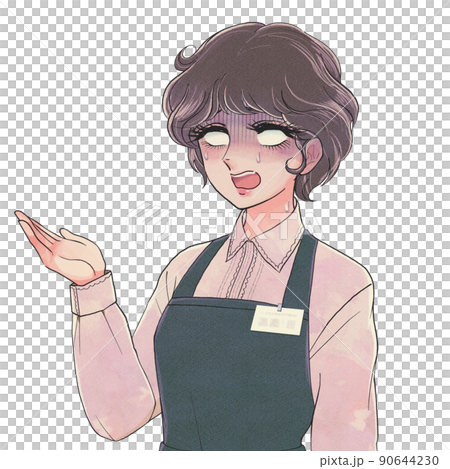 昭和 50 年代少女漫畫風格，白眼，驚訝的家裝店員 90644230