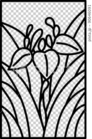 シンプルな花札の線画イラスト 菖蒲 杜若 皐月 5月 菖蒲のカス シンプルな花札の線画イラスト 菖蒲 杜若 皐月 5月 菖蒲のカス 90646091