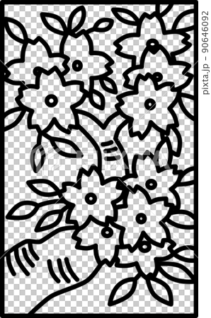 シンプルな花札の線画イラスト　弥生　桜　3月　桜のカス 90646092