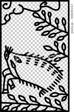 シンプルな花札の線画イラスト　文月　萩　猪　7月　萩に猪 90646107