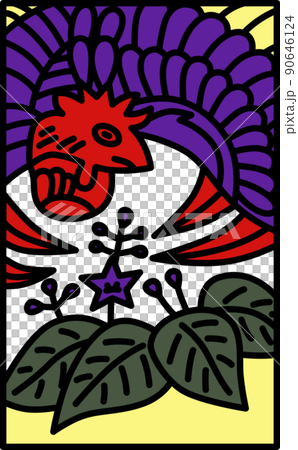 シンプルな花札のカラーイラスト 師走 桐 鳳凰 12月 桐に鳳凰の