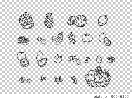手書きの果物のアイコンセット(背景透過) 手書きの果物のアイコンセット(背景透過) 90646393