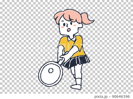 打網球的女孩 移動身體，快樂玩耍的孩子 90646396