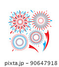 Fireworks vector pattern background. Bright blue red firework isolated on white backdrop in simple flat style, square shape. Independence day of America 90647918