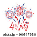 Fourth 4th of July vector background illustration. American Independence Day card concept in simple flat style with fireworks, USA flag and lettering text sign in blue red color. Isolated on white 90647930