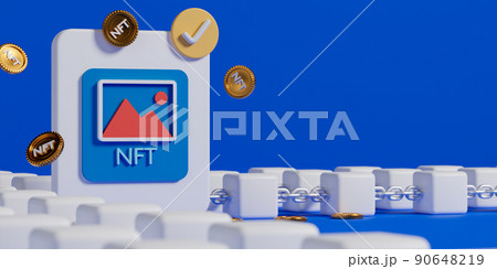 3d rendering NFT or non fungible token and blockchain technology. 90648219