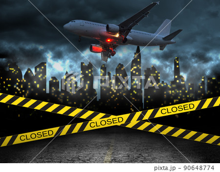 city closed under quarantine concept with plane 90648774