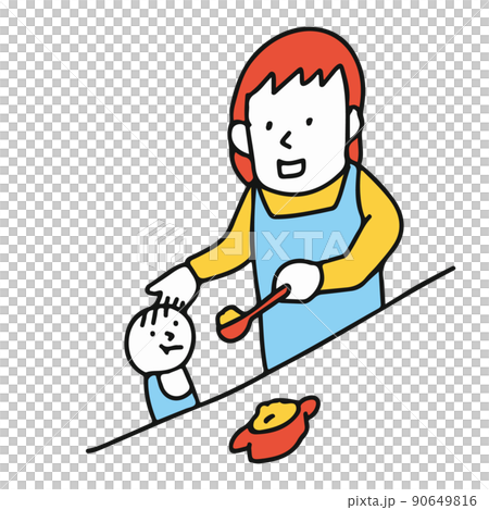 赤ちゃんに離乳食を食べさせるお母さんのイラスト 90649816