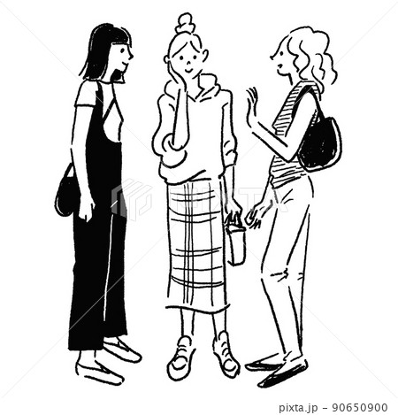 おしゃべりをする女性たちの線画 おしゃべりをする女性たちの線画 90650900