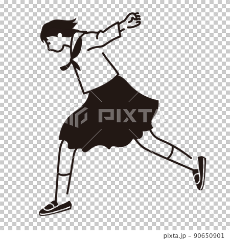 Line drawing of a girl jumping in a sailor suit 90650901