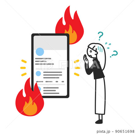 SNSが炎上して焦る女性 SNSが炎上して焦る女性 90651698