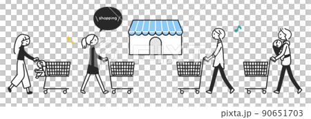 推著購物車的父母和孩子 男女小人物 90651703