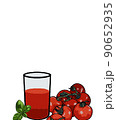 glass of juice. Illustration of tomato juicetomato juice, ripe tomatoes and basil. Banner with tomato juice. Place to copy. 90652935