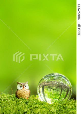 フクロウとガラス玉 90652944