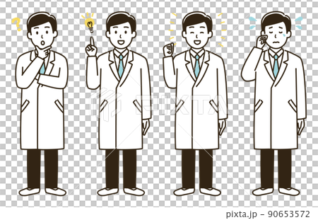 Illustration set of facial expression variations of men in white coats ② (version without skin color) 90653572