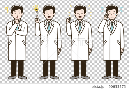 Illustration set of facial expression variations of men in white coats ② (version with skin color) 90653573