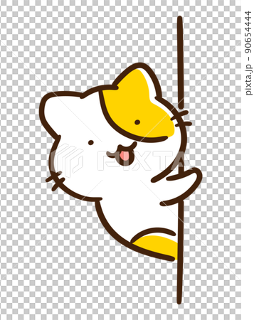 壁から顔を覗かせるかわいいねこのデフォルメイラスト 90654444