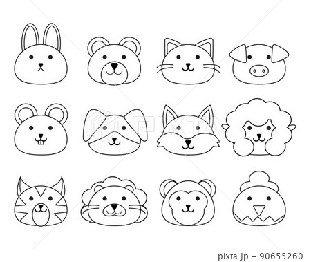 line art cute animal head set 90655260