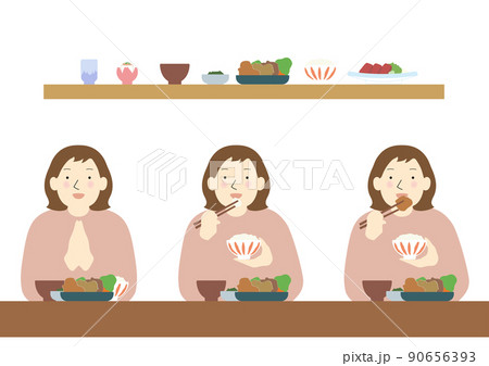 食事をする女性　いただきます 90656393