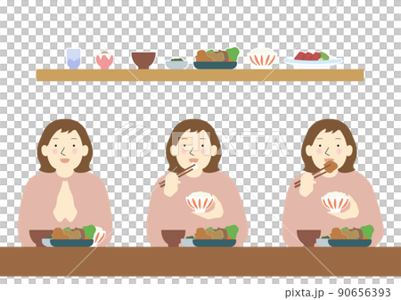 食事をする女性　いただきます 90656393