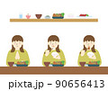 食事をする女の子　いただきます 90656413