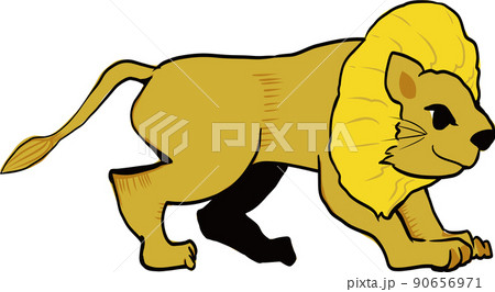 たてがみの大きな一匹の横向きライオン/動物園 90656971