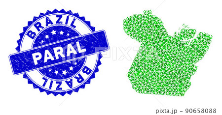 Rosette Rubber Stamp Seal And Green Vector Polygonal Paral State Map mosaic 90658088