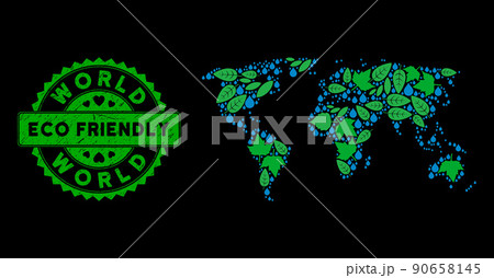 Vector Eco Green Mosaic World Map and ECO FRIENDLY Grungy Seal Vector Eco Green Mosaic World Map and ECO FRIENDLY Grungy Seal 90658145