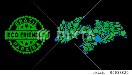 Vector Leaf Green Composition Paraiba State Map and ECO FRIENDLY Dirty Seal 90658326